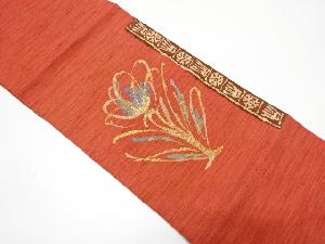 手織り紬　抽象草花模様織り出し名古屋帯